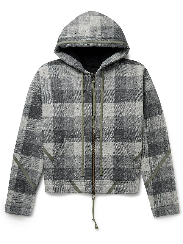 Photo: Greg Lauren - Canvas-Trimmed Checked Wool-Blend Tweed Hooded Jacket - Gray