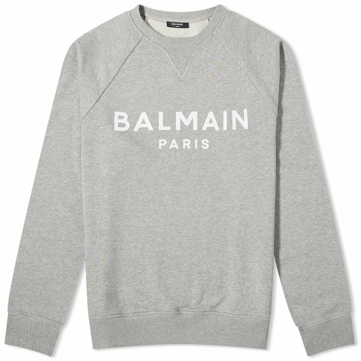 Photo: Balmain Men's Paris Logo Crew Sweat in Grey Marl/White