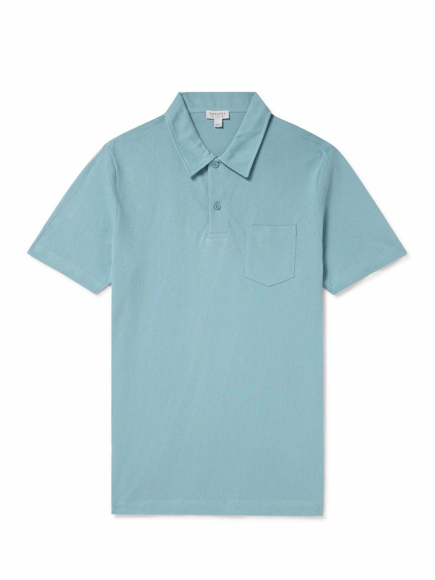 Photo: Sunspel - Riviera Slim-Fit Cotton-Mesh Polo Shirt - Blue