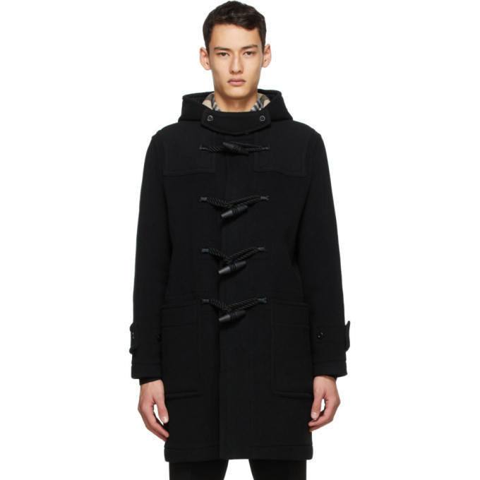 Photo: Burberry Black Wool Check-Lined Duffle Coat