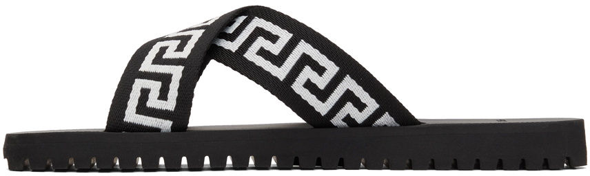 Versace Black & White Nastro Greca Cross Strap Sandals Versace display picture 2