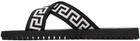 Versace Black & White Nastro Greca Cross Strap Sandals