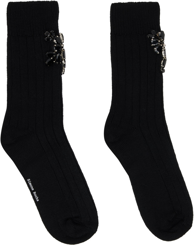 Photo: Simone Rocha Black Embellished Rose Ankle Socks