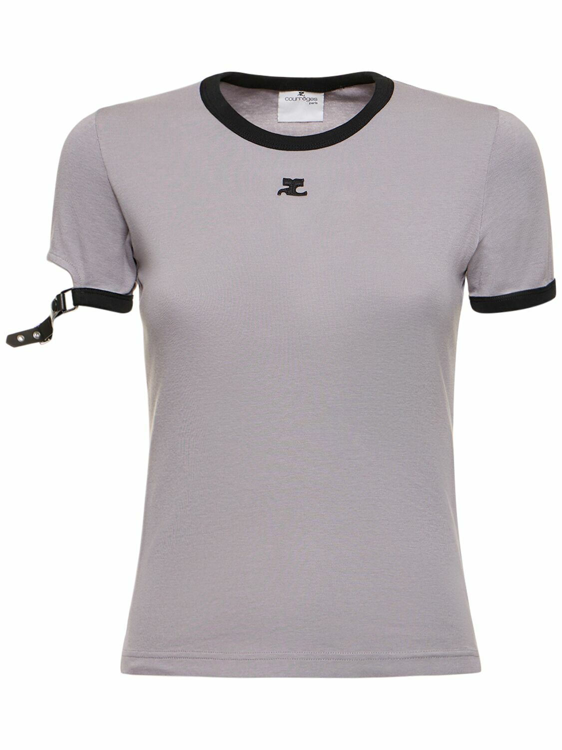 COURREGES - Buckle Contrast Cotton T-shirt Courreges