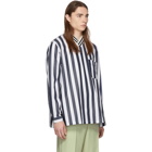 Sunnei Navy and White Stripes V-Neck Shirt