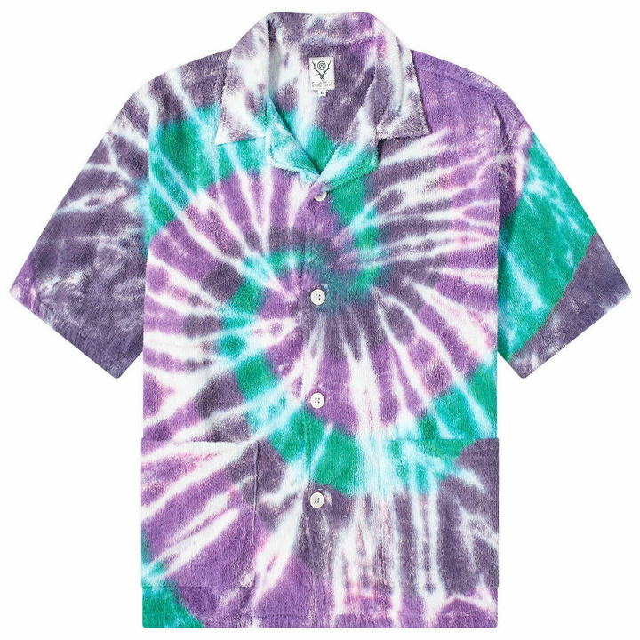 Photo: South2 West8 Men's Tie Dye Cabana Shirt in Green/Purple