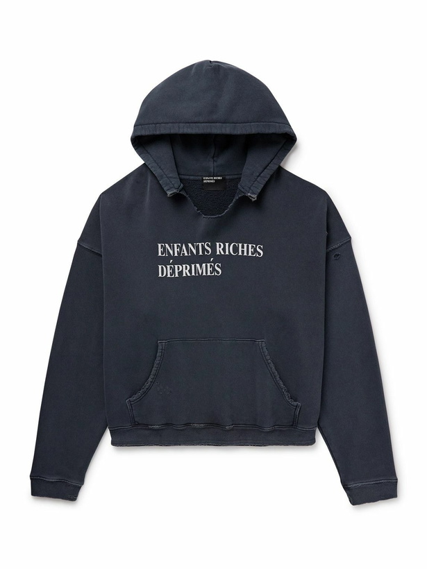 Photo: Enfants Riches Déprimés - Distressed Logo-Print Cotton-Jersey Hoodie - Black
