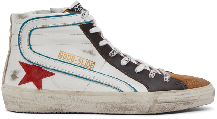 Photo: Golden Goose White & Brown Slide Classic High Sneakers