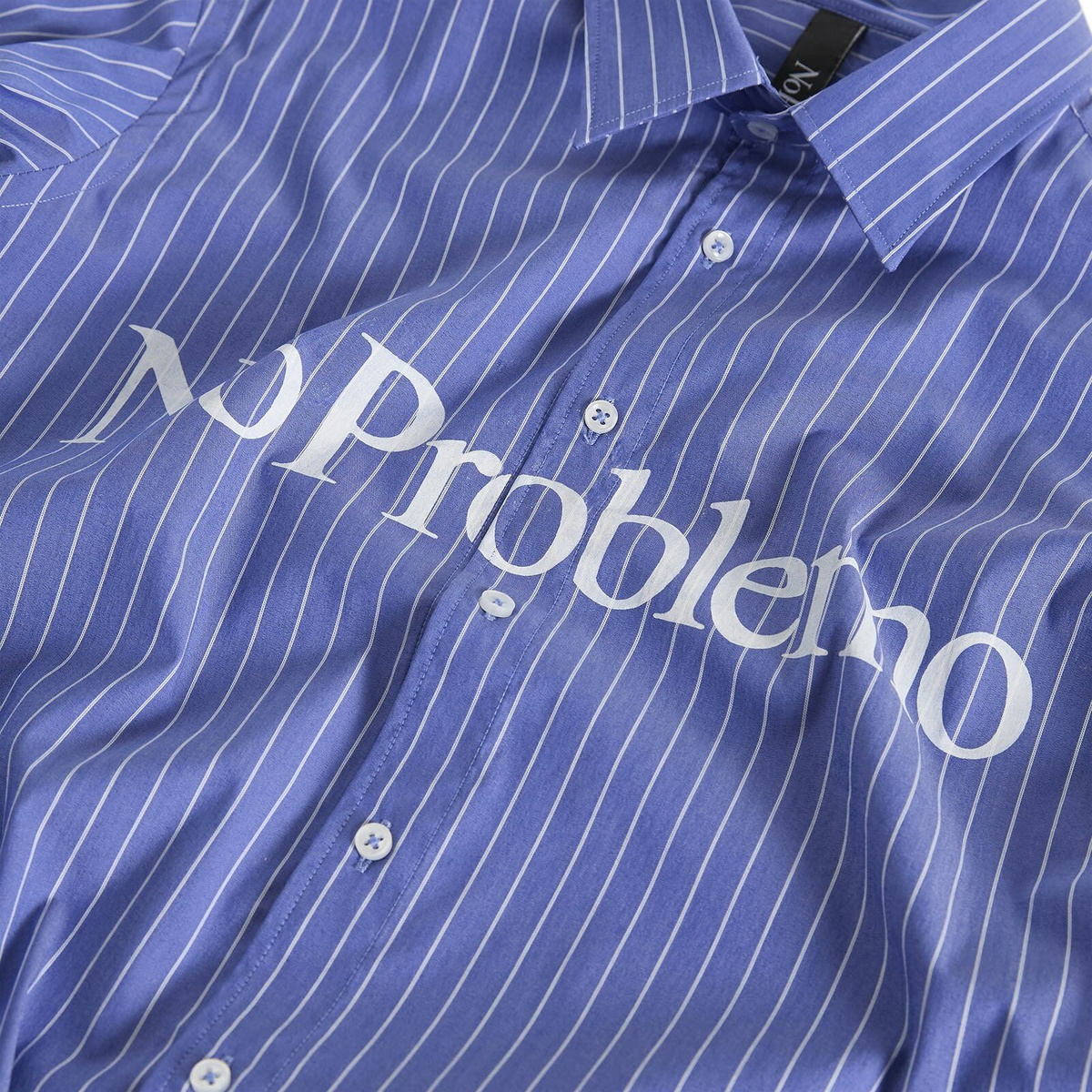 No Problemo Logo Stripe Poplin Shirt in Navy