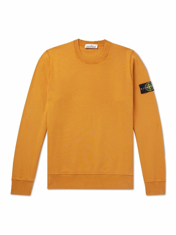 Photo: Stone Island - Logo-Appliquéd Garment-Dyed Cotton-Jersey Sweatshirt - Orange