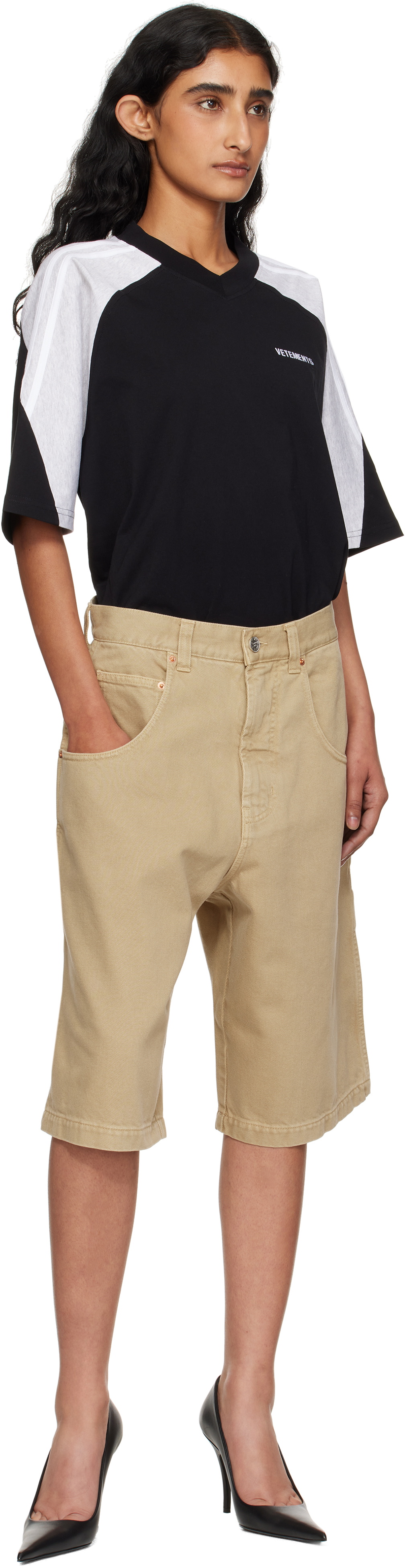 VETEMENTS Beige Hip-Hop Denim Shorts