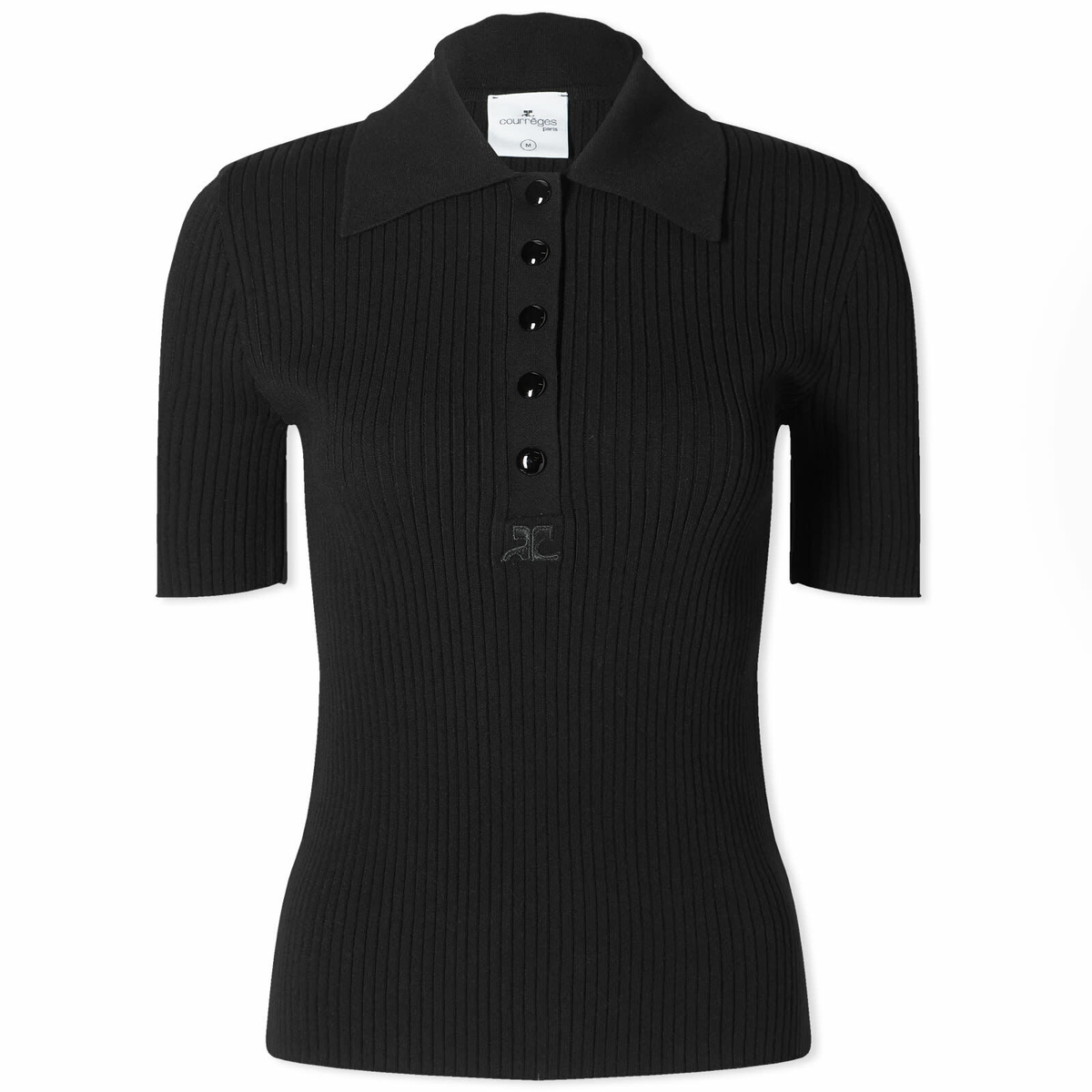 Courreges Women's Courrèges AC Rib Knit Polo in Black Courreges