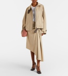 Loewe Leather-trimmed draped cotton and silk midi skirt