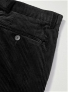 Mr P. - Tapered Pleated Cotton and Cashmere-Blend Corduroy Trousers - Black