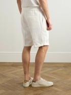 Brunello Cucinelli - Straight-Leg Pleated Herringbone Cotton and Linen-Blend Drawstring Bermuda Shorts - White