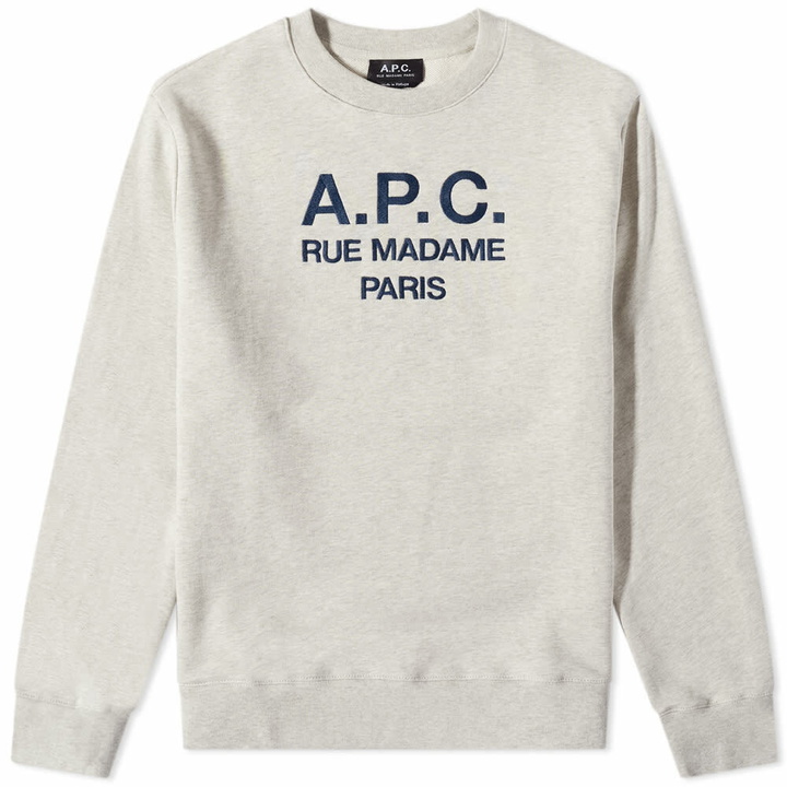 Photo: A.P.C. Men's Rufus Embroidered Logo Crew Sweat in Ecru Heather