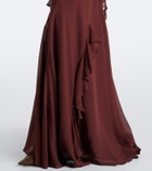 De La Vali Mayara ruffled scarf-detail georgette gown