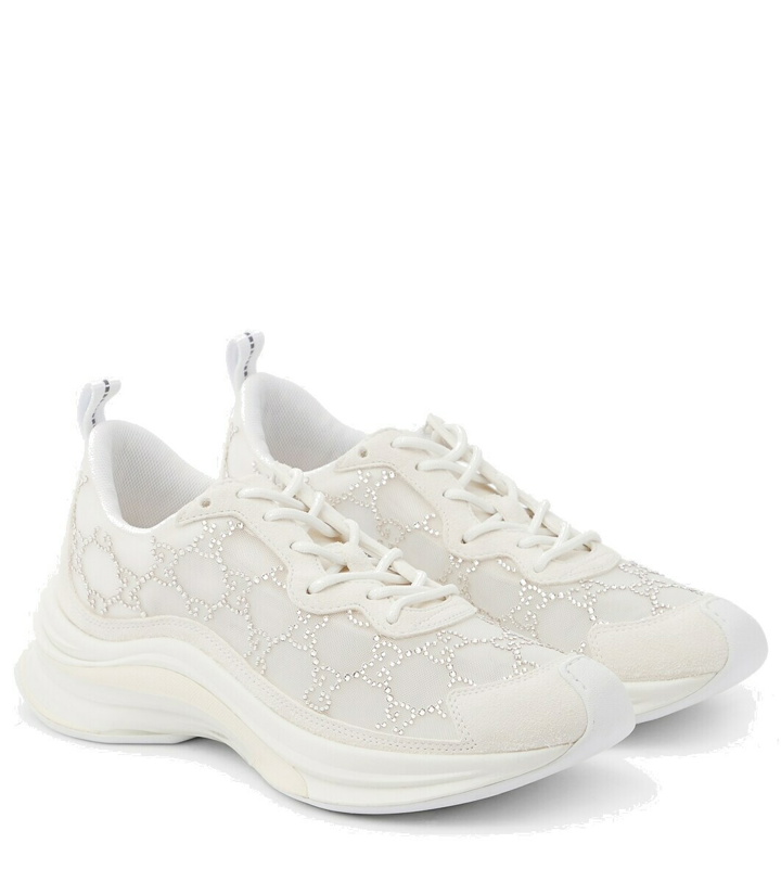 Photo: Gucci Run embellished suede and mesh sneakers