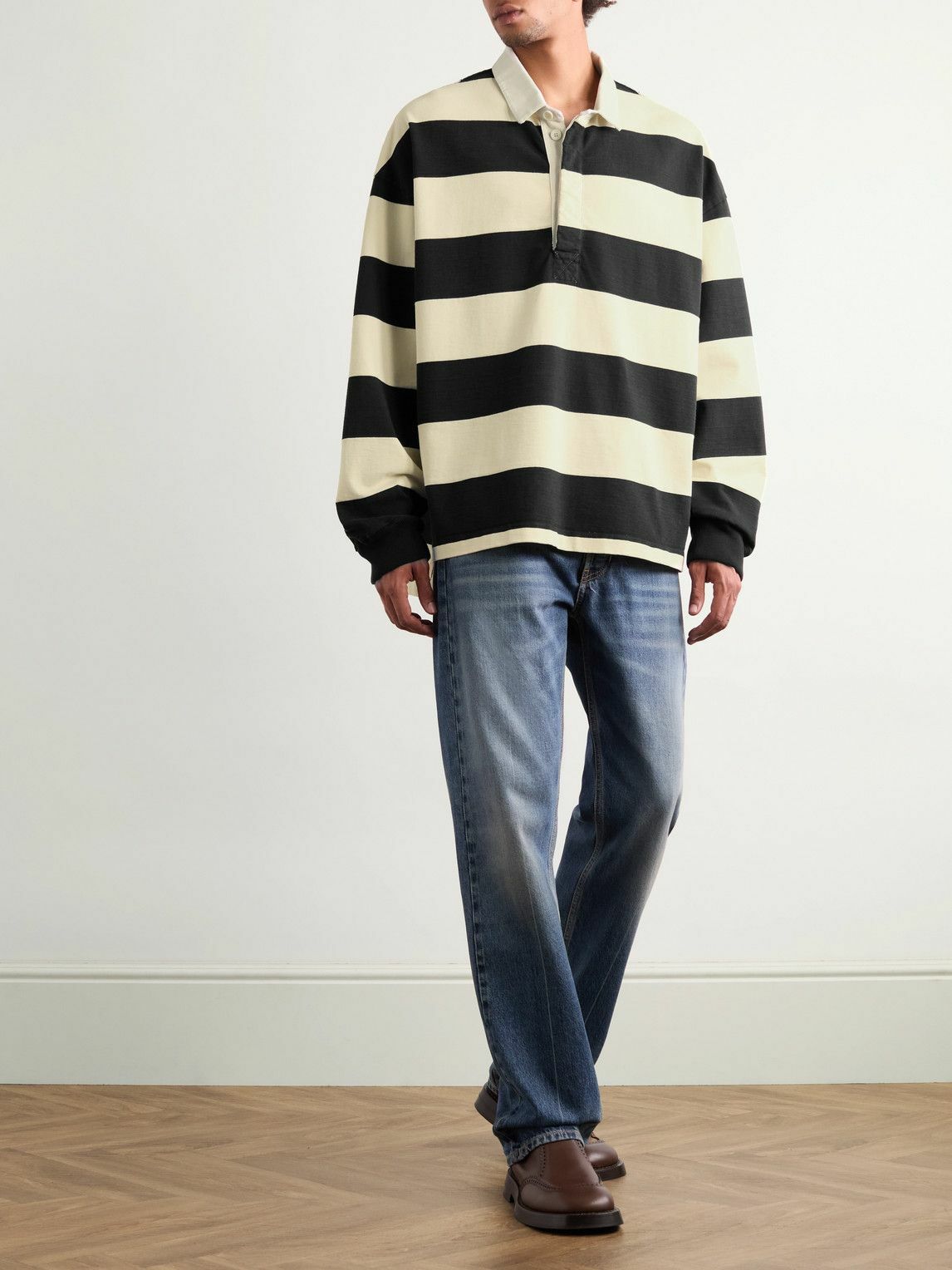 Alexander McQueen - Oversized Logo-Embroidered Striped Cotton-Jersey Polo Shirt - Black