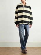 Alexander McQueen - Oversized Logo-Embroidered Striped Cotton-Jersey Polo Shirt - Black