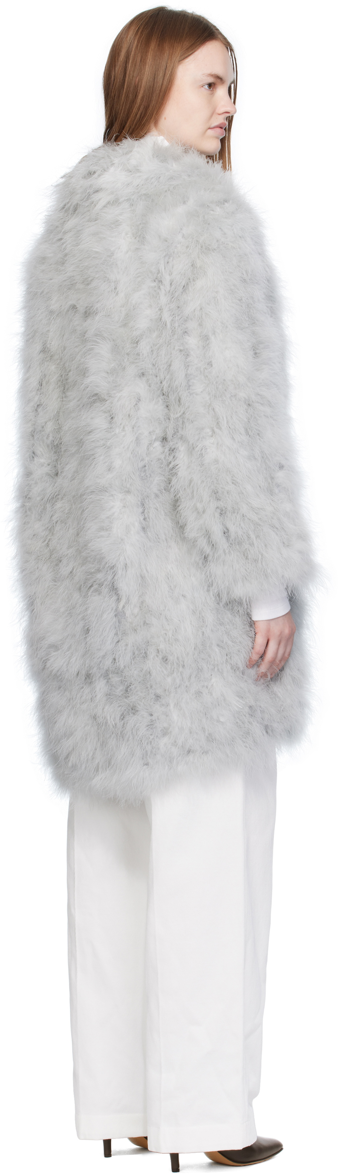 Yves Salomon Gray Feather Shawl Collar Coat