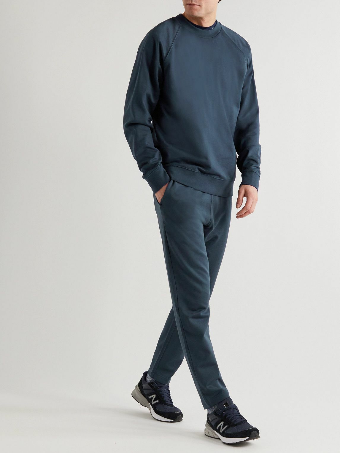 Sunspel - Tapered Sea Island Cotton-Jersey Sweatpants - Blue Sunspel
