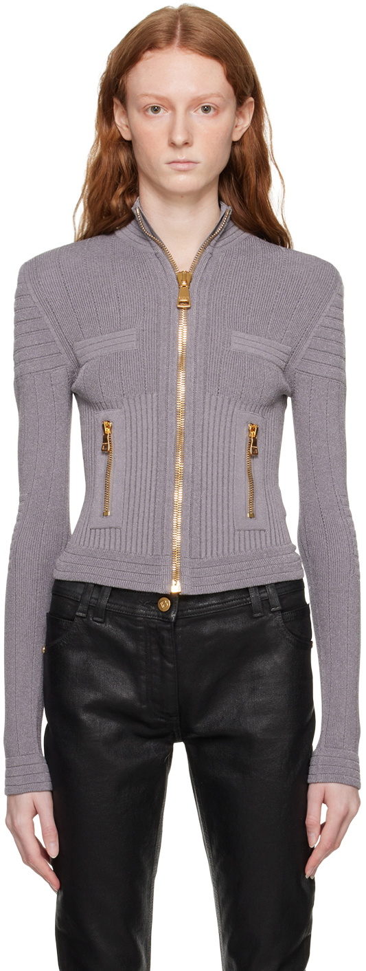 Balmain Gray Zip Cardigan Balmain
