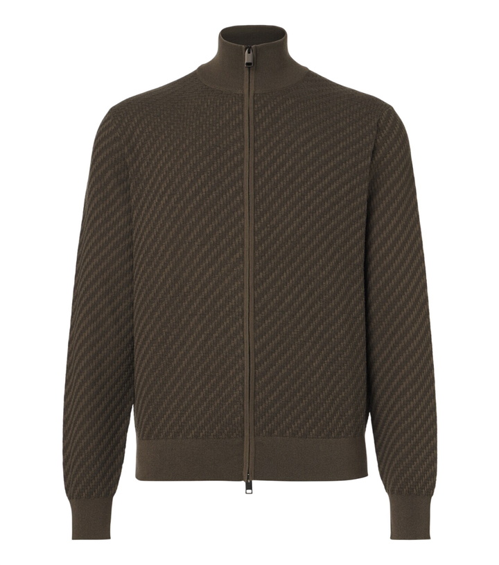 Photo: Brioni Jacquard cotton, silk, and cashmere zip-up sweater