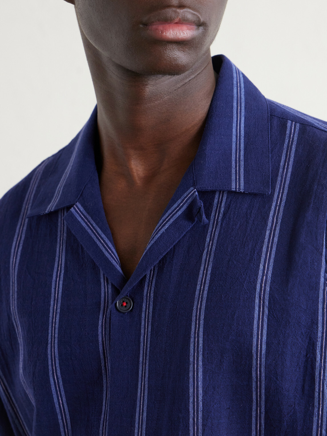 Kardo - Yusuke Camp-Collar Striped Cotton Shirt - Blue