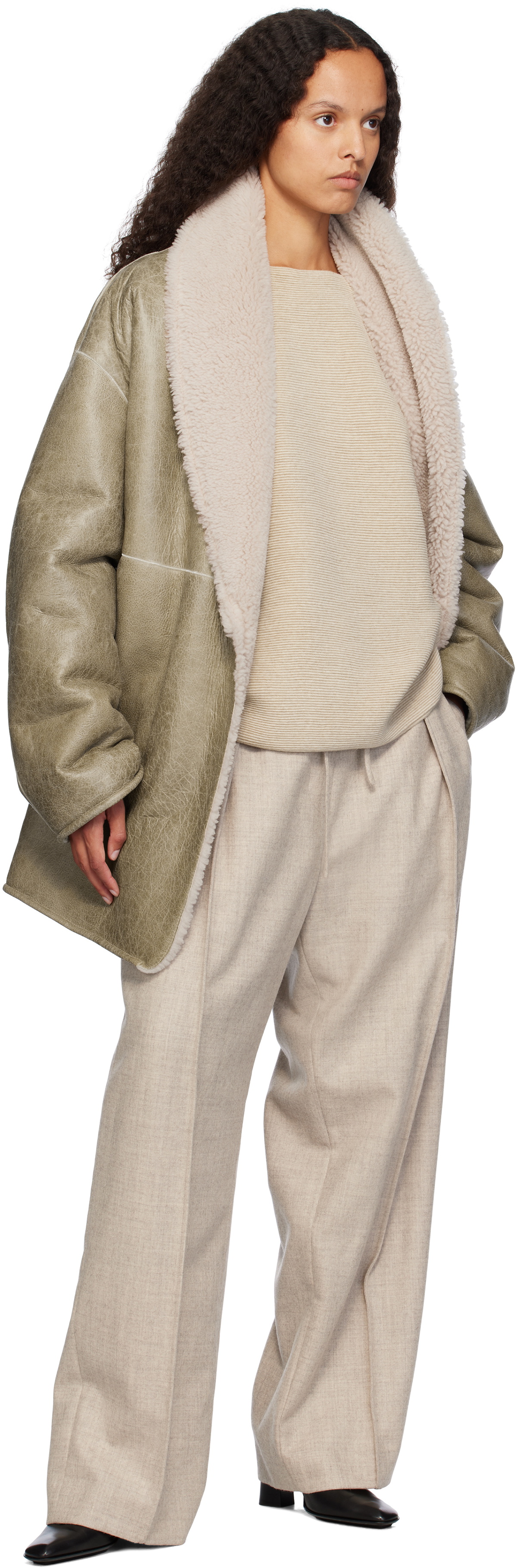Fear of God Beige Sherpa Shawl Collar Leather Jacket