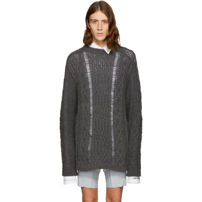 Photo: Maison Margiela Grey Oversized Cable Knit Sweater