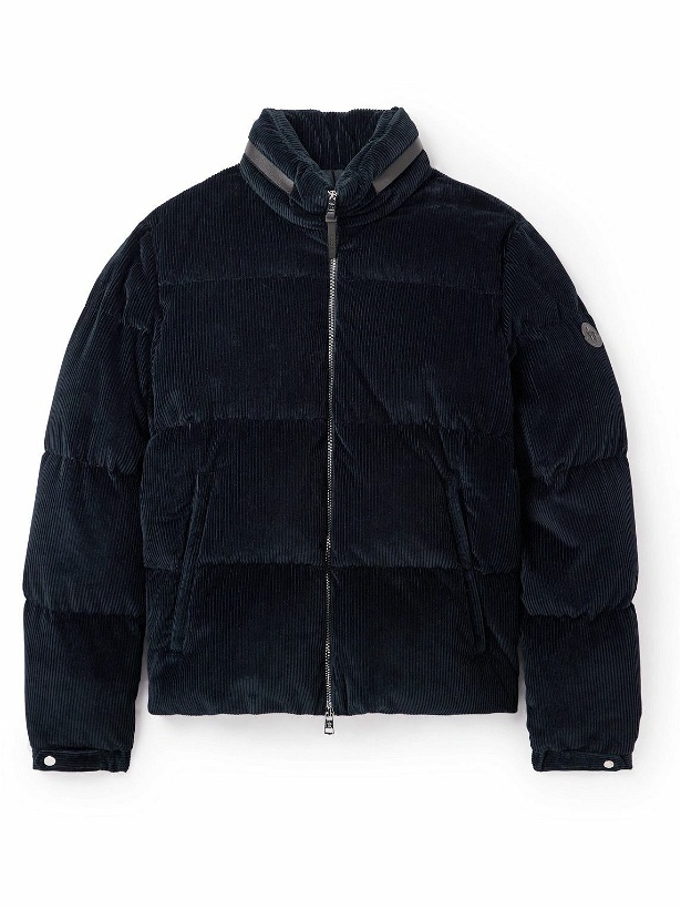 Photo: Moncler - Logo-Appliquéd Leather-Trimmed Quilted Cotton-Corduroy Down Jacket - Blue
