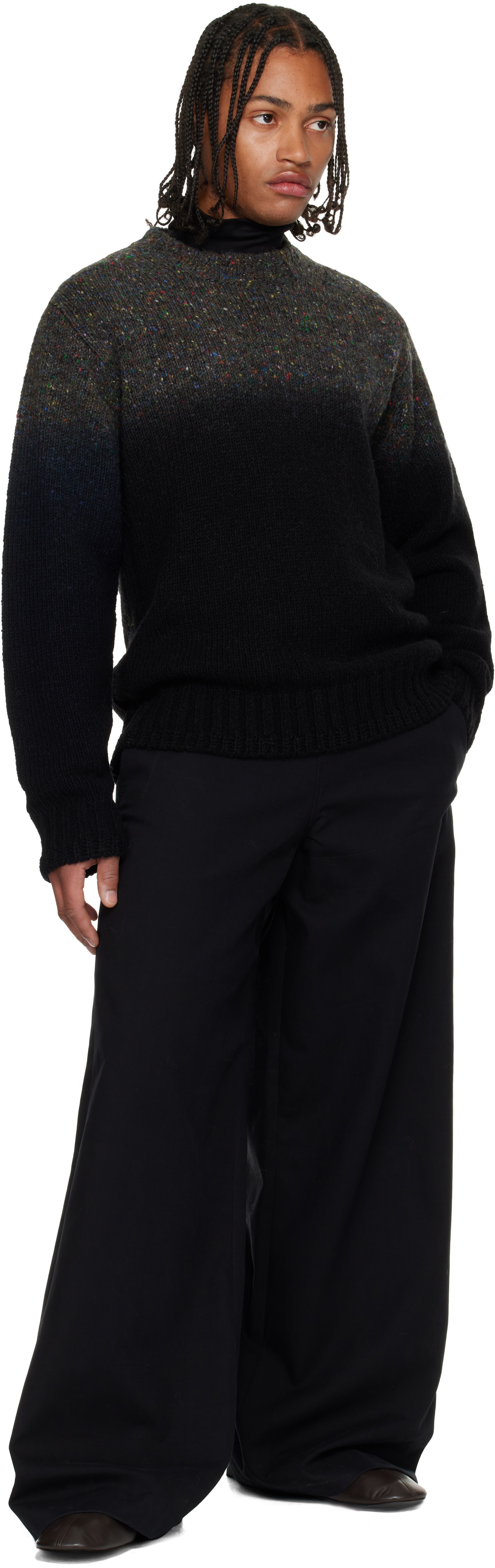 sacai Black & Gray Garment Dye Wool Knit Sweater