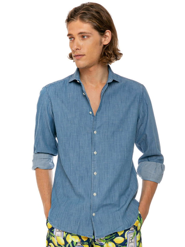 Photo: MC2 Saint Barth Man Blue Denim Cotton Pamplona Shirt
