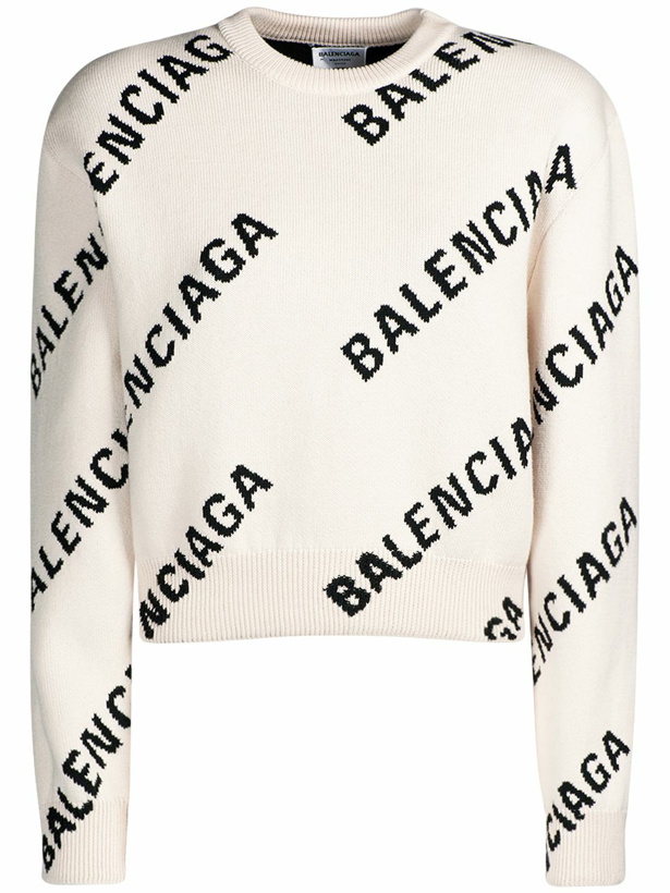 Photo: BALENCIAGA Logo Cotton Blend Knit Crewneck Sweater