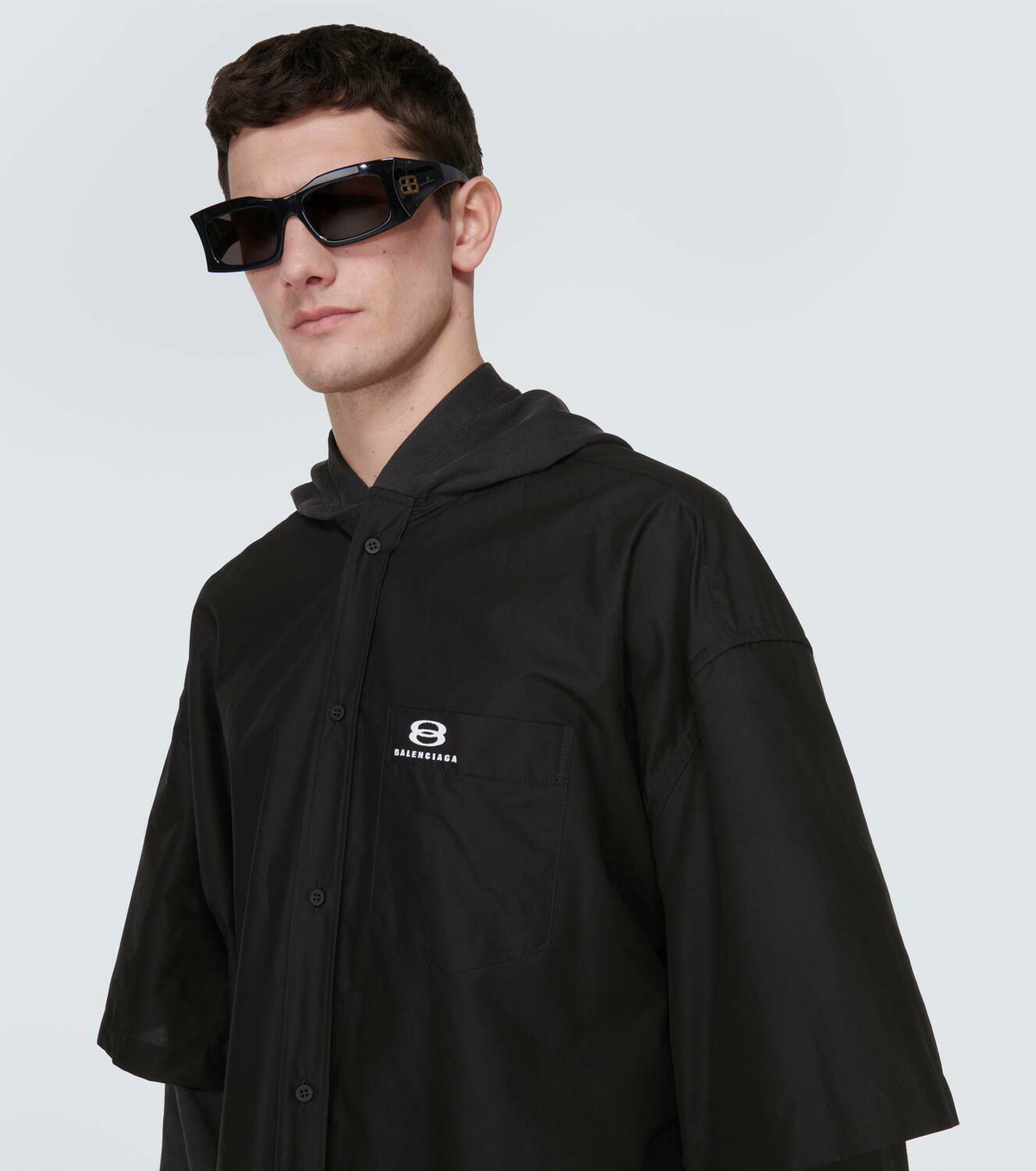 パーカー・フーディ [Balenciaga] Patched cotton poplin and fleece jacket - Black Balenciaga Patched cotton poplin and fleece jacket Balenciaga