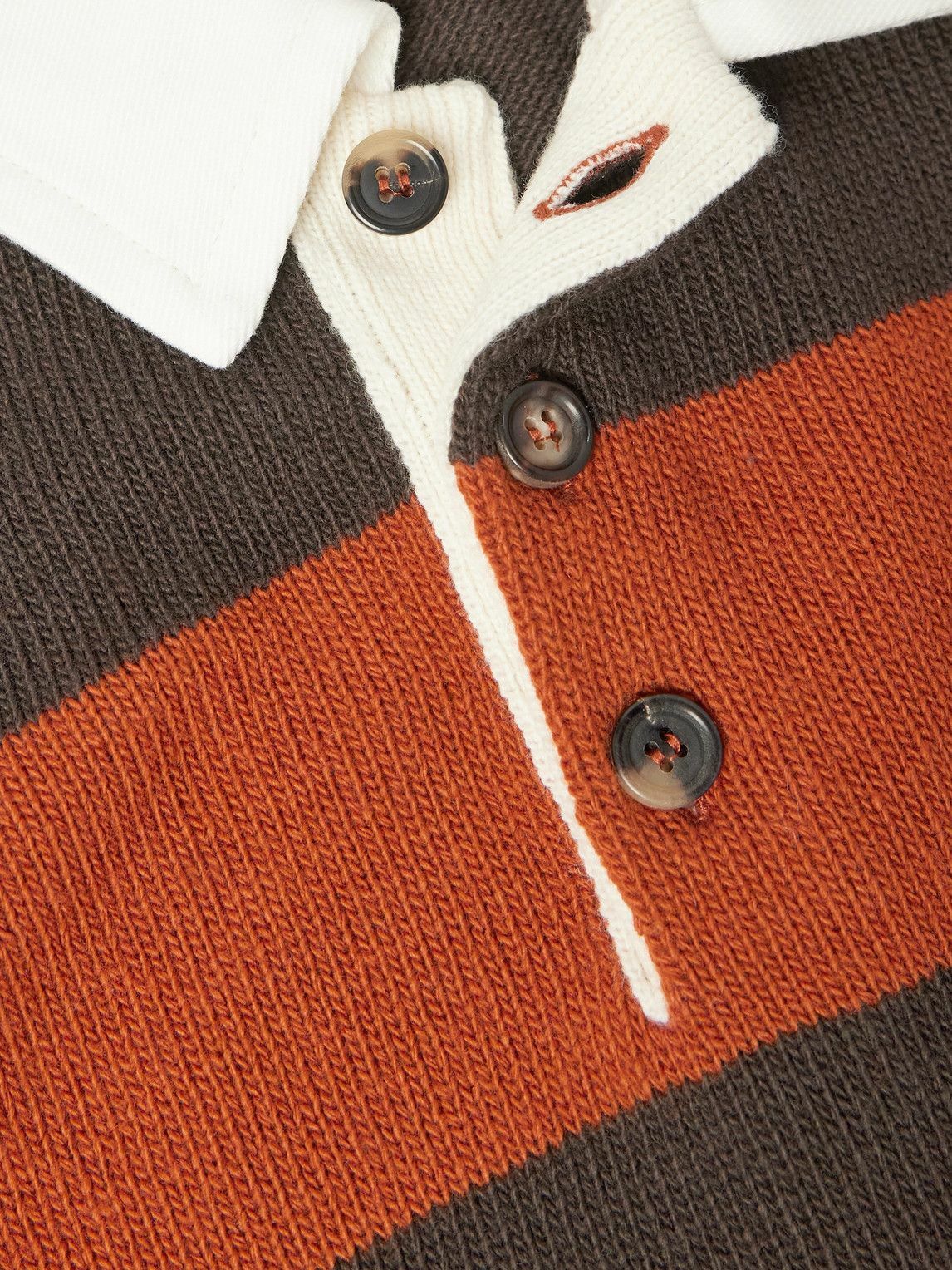 BODE - Logo-Embroidered Striped Wool Polo Shirt - Brown