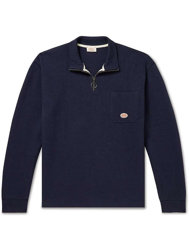 Photo: Armor Lux - Logo-Appliquéd Organic Cotton-Jersey Half-Zip Sweater - Blue