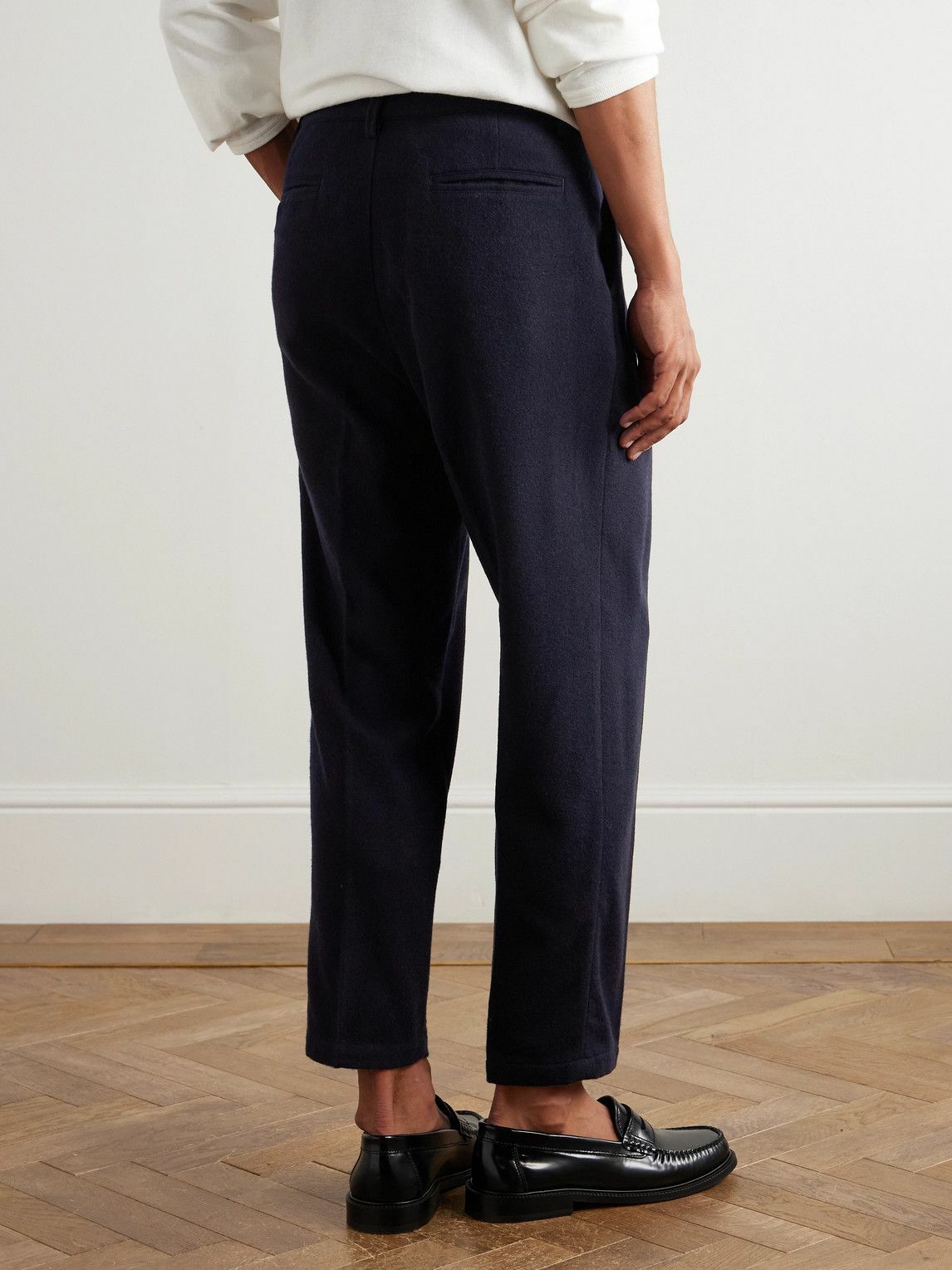 Massimo Alba - Tapered Pleated Virgin Wool and Cotton-Blend Trousers - Blue