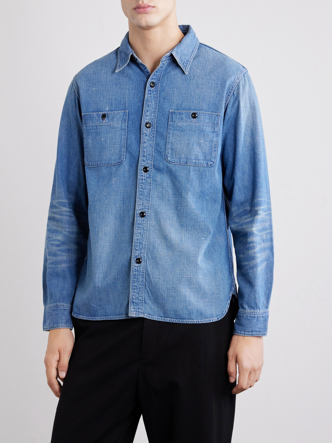 FULLCOUNT - Distressed Denim Shirt - Blue