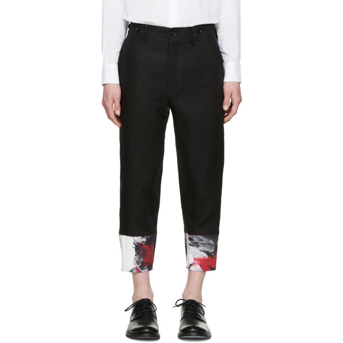 Yohji Yamamoto Black Painted Cuff Trousers Yohji Yamamoto