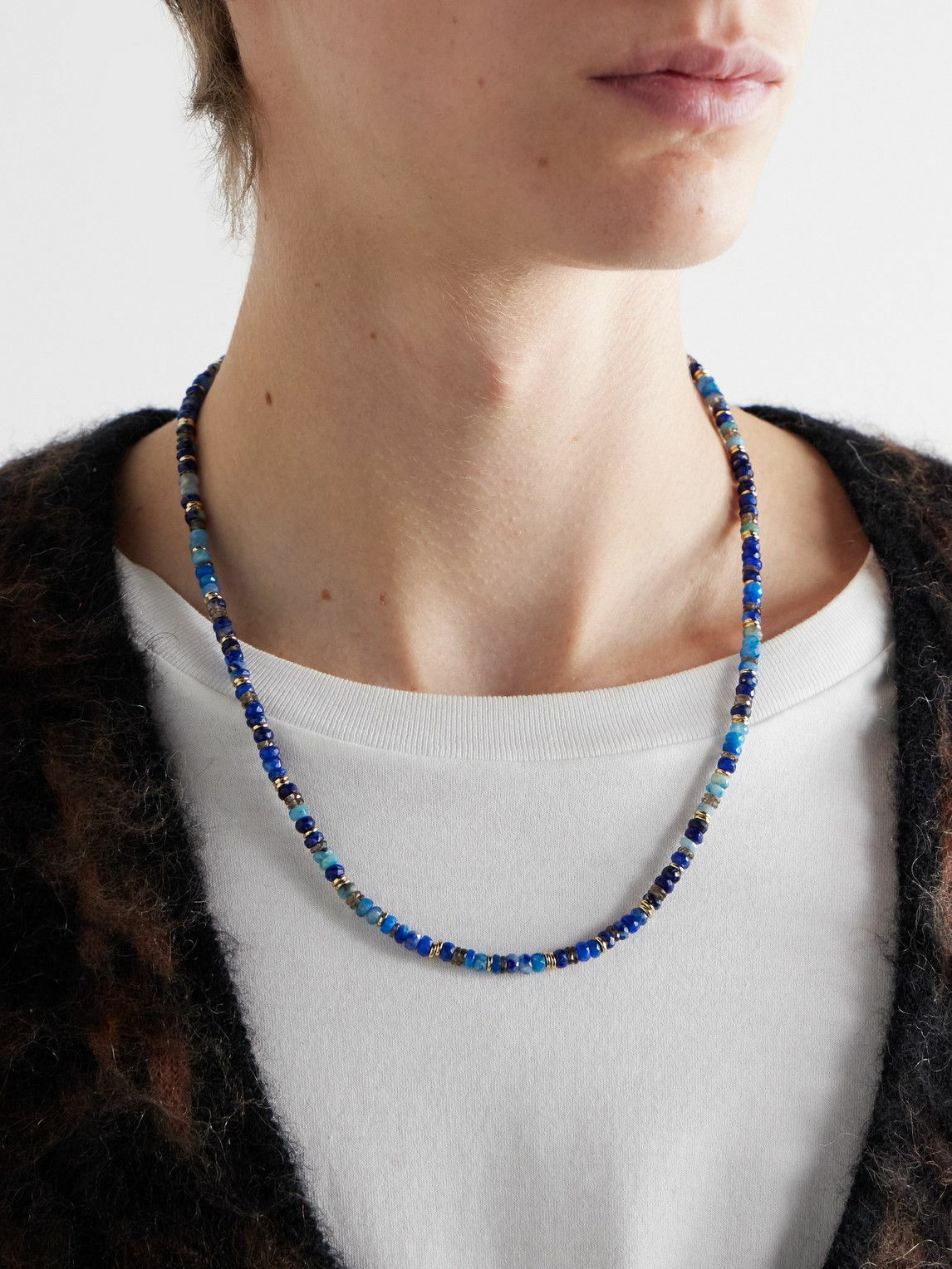 Peyote Bird - Night Owl Gold-Plated Spinel, Apatite and Ethiopian Opal Beaded Necklace