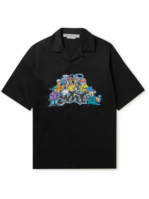 Photo: Off-White - Camp-Collar Embroidered Printed Cotton-Twill Shirt - Black