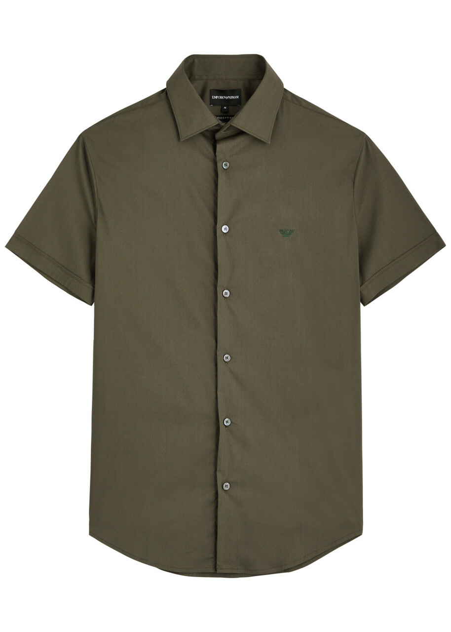 Emporio Armani Logo Cotton-blend Shirt Khaki