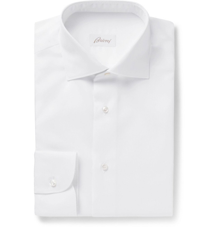 Photo: Brioni - White Slim-Fit Cutaway-Collar Cotton-Jacquard Shirt - Men - White
