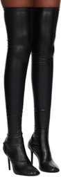 Courrèges Black Oblique Stretch Leather Effect Thigh Boots