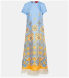 La DoubleJ Printed feather-trimmed silk maxi dress