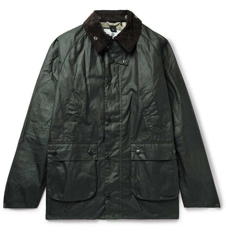 Photo: Barbour White Label - Bedale Corduroy-Trimmed Waxed-Cotton Jacket - Green