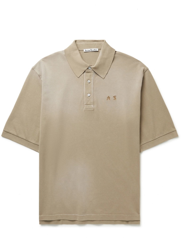 Photo: Acne Studios - Oversized Logo-Embroidered Cotton-Piqué Polo Shirt - Neutrals