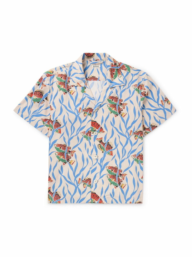 Photo: BODE - Swimmers Camp-Collar Printed Cotton Shirt - Blue